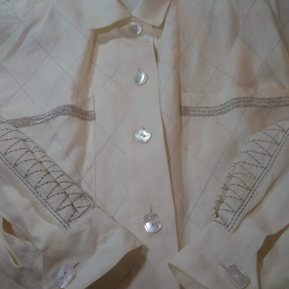 Vintage 80's Ellen Tracy size 12 ivory/cream linen suit jacket - Picture 3 of 16